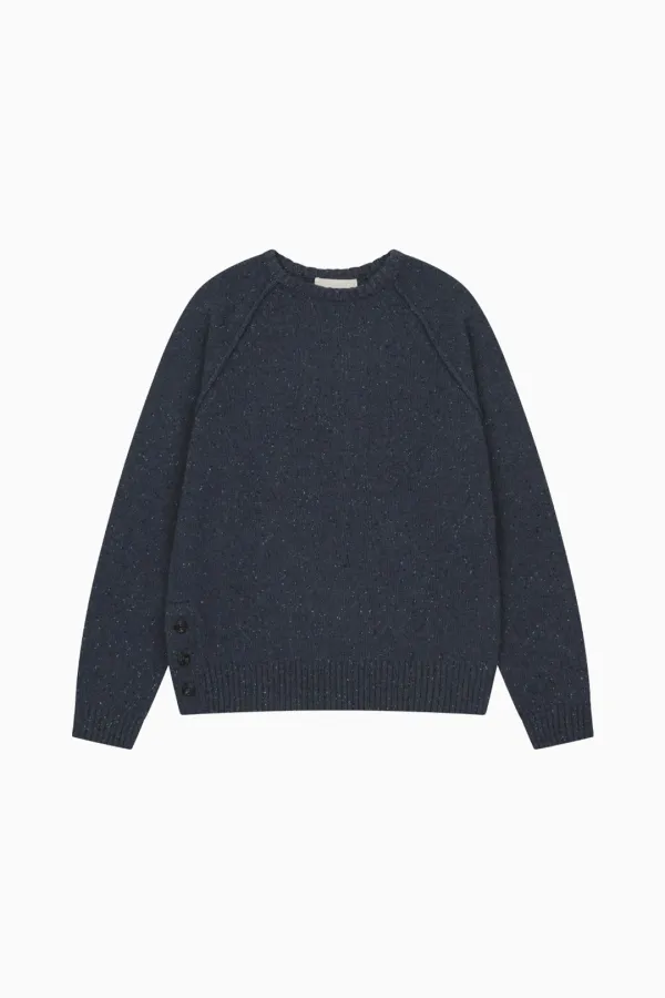 ASYMMETRIC RAGLAN BUTTON KNIT, BLUE