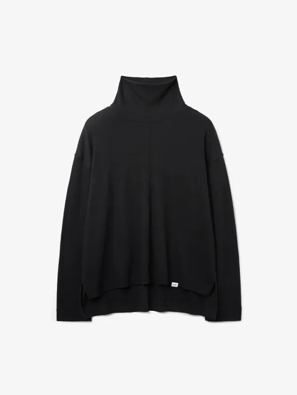 루즈핏 러프 하이넥 티셔츠_BLACK