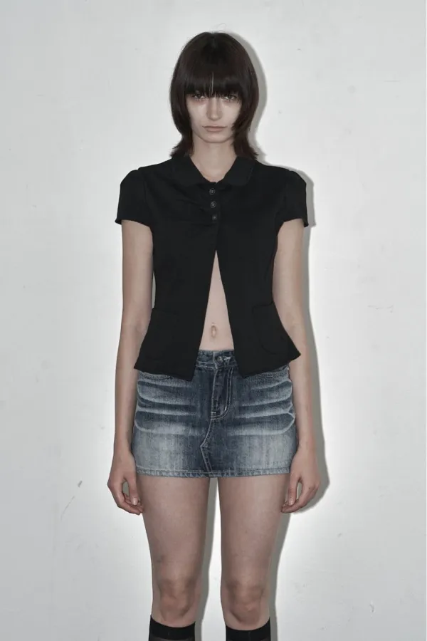 PINTUCK SHORT SLEEVE JACKET BLACK