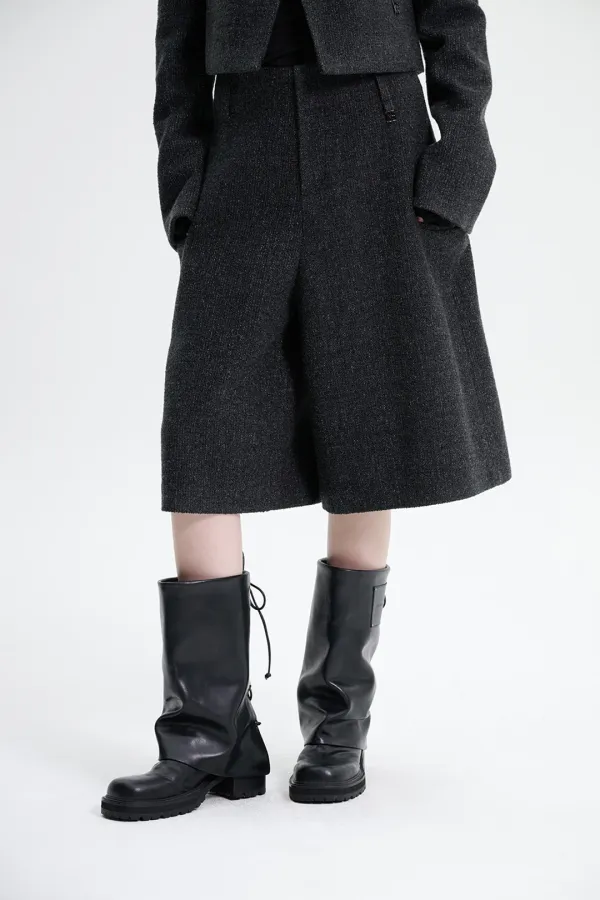 Crop Tweed Set-up Pants [ Charcoal ]