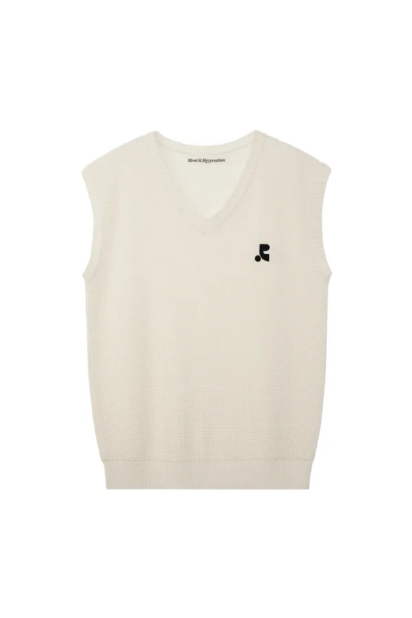 OVERSIZED V-NECK KNIT VEST - IVORY