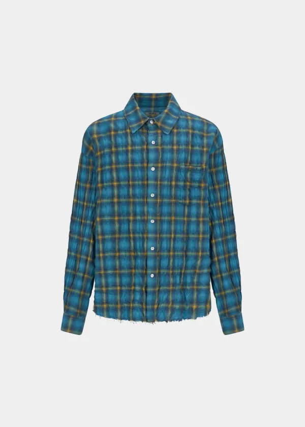 JAPANESE YARN DYED WASHER CHECK SHIRT - BLUE
