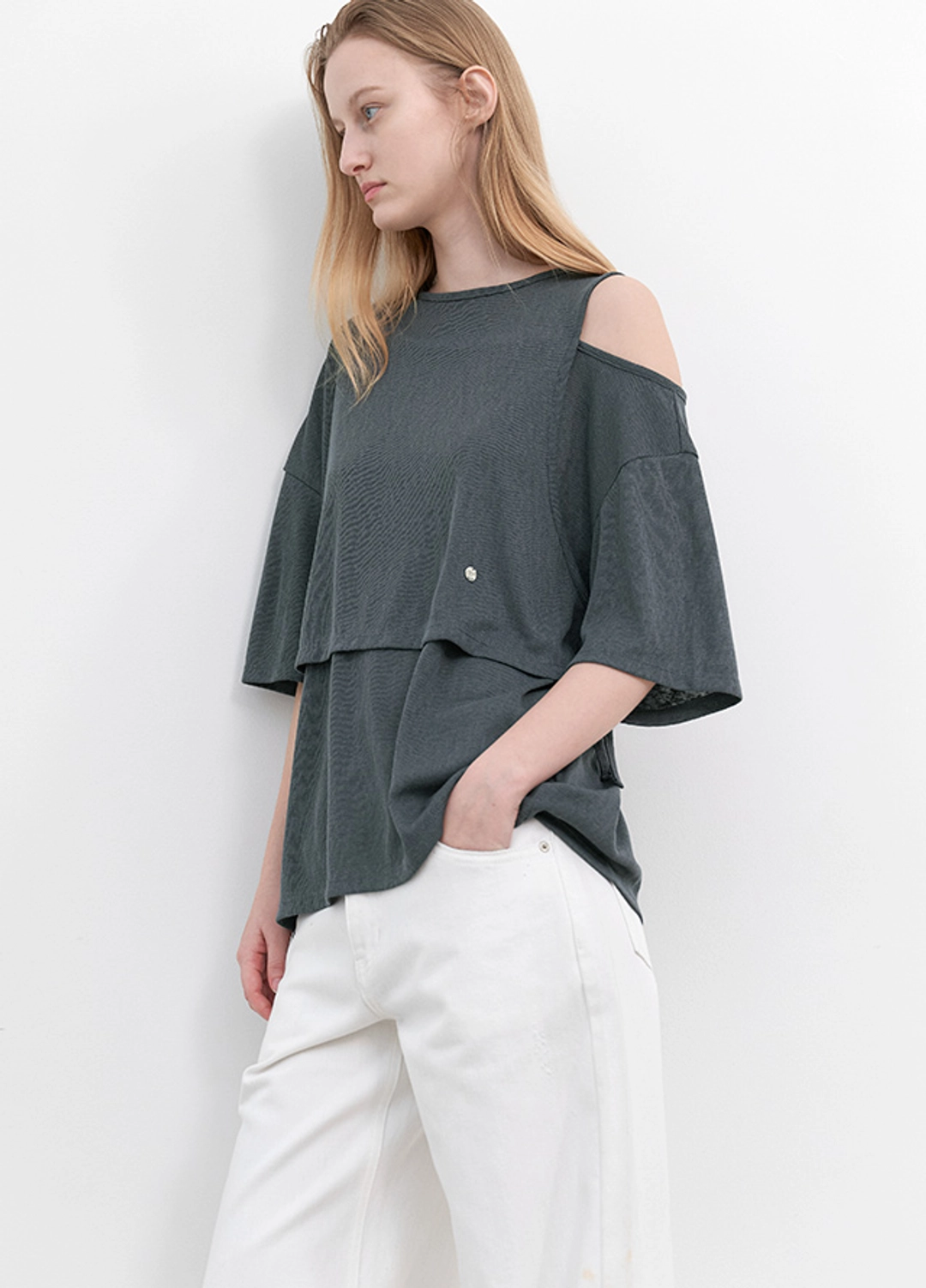 아뜰리에 나인 (T-7203)LAYERD ONE SHOULDER TEE 상품 이미지 2