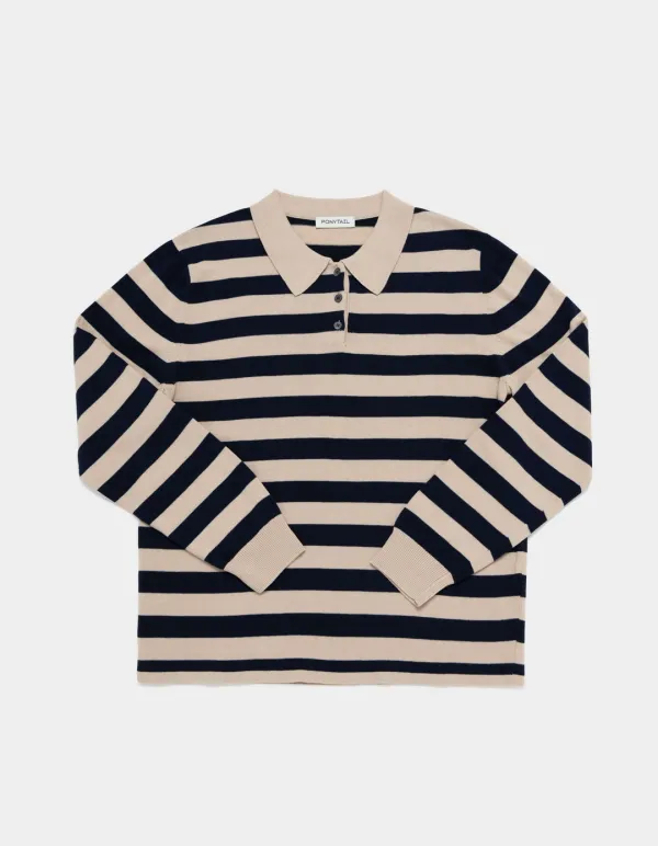 Suki Stripe Polo Knit (Ginger & Navy)