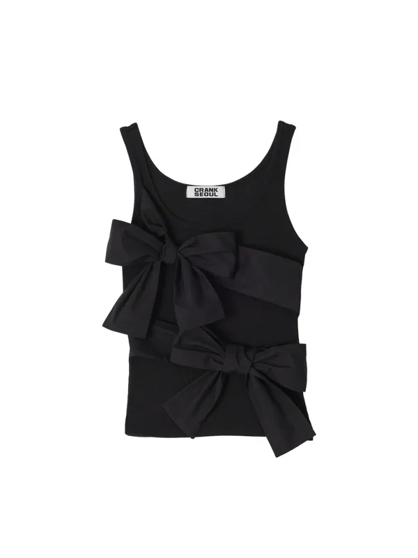 DOUBLE RIBBON-TIED SLEEVELESS_BLACK