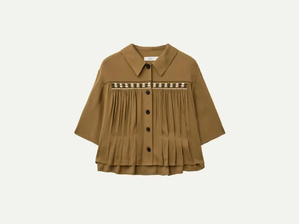 Via Kaya embroidery blouse (Camel) - viaplain