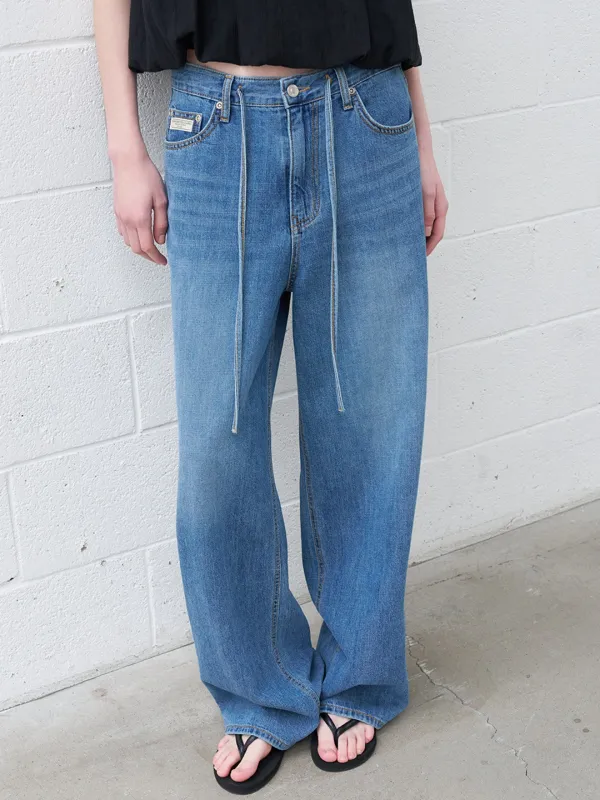 Wide string denim pants [KNSS05PT05]_Dark blue