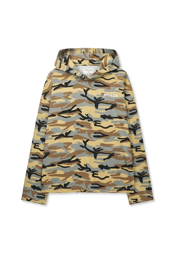 TYPO ARTWORK CAMOUFLAGE HOODY IN CAMEL