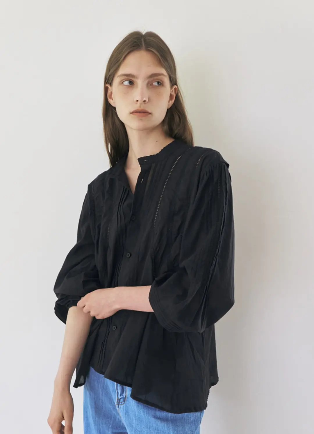 오브오브 [3차] Serre Pintuck Blouse_Black 상품 이미지 2