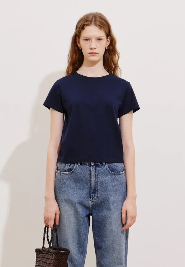 BASIC SILKET CROP T-SHIRT - NAVY