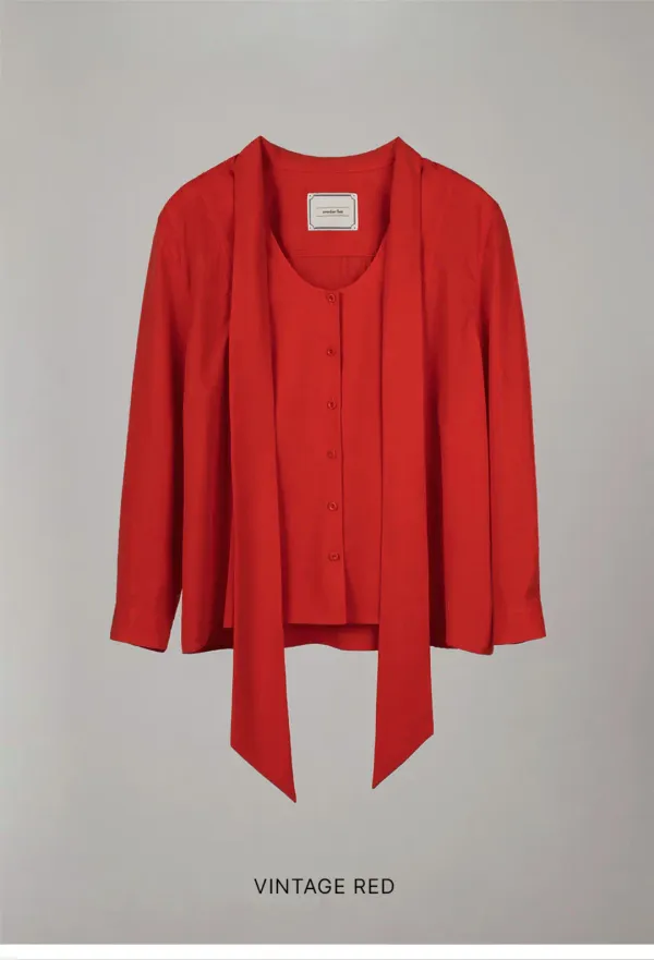 U NECK LONG TIE BLOUSE_VINTAGE RED