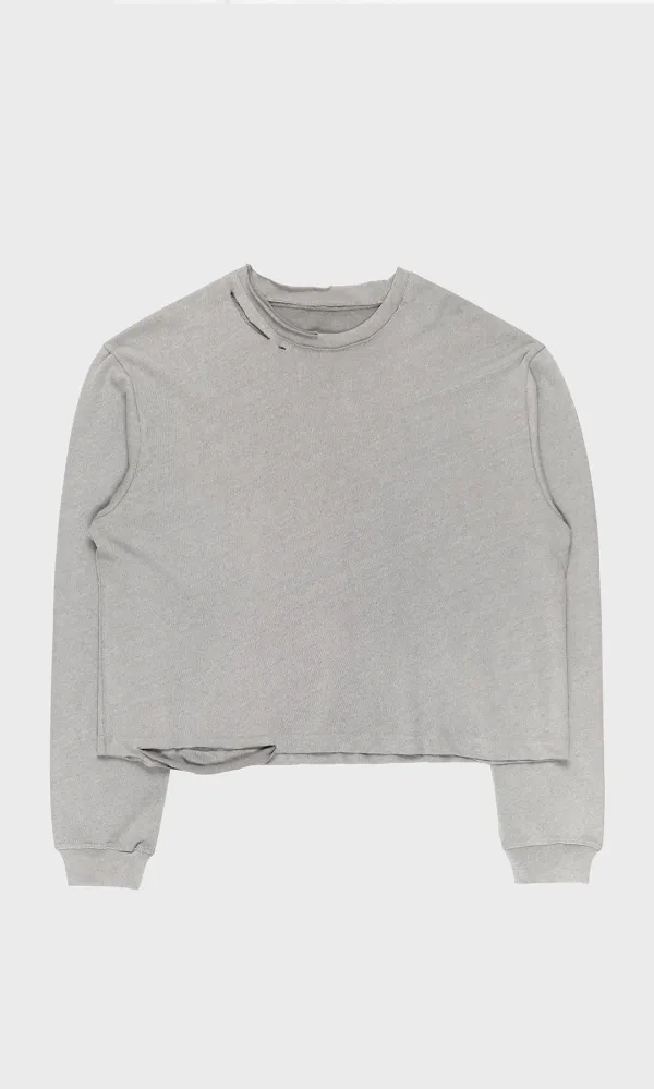 Cut-off Long Sleeve Tee_Light Grey