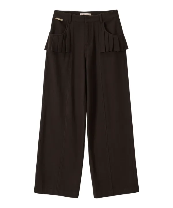 Illusion Wool Wide Pants-Brown