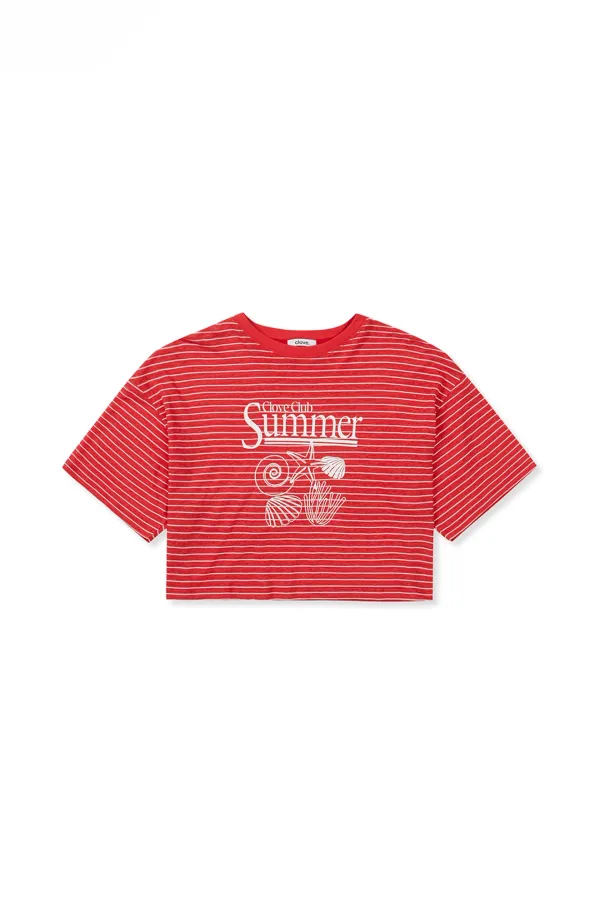 [25SS clove] Summer Stripe Short T-Shirt (Red)