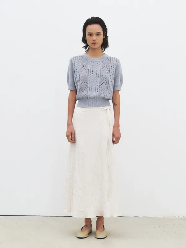 TFR CREASED SHEEN FLARE SKIRT_IVORY