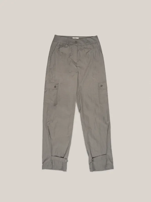 GLOSSY STRAP PANTS  [ KHAKI GRAY ]
