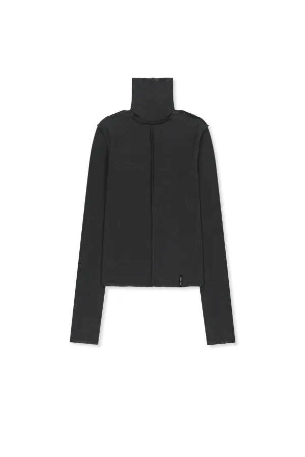 RAW CUT HIGH NECK TOP IN CHARCOAL