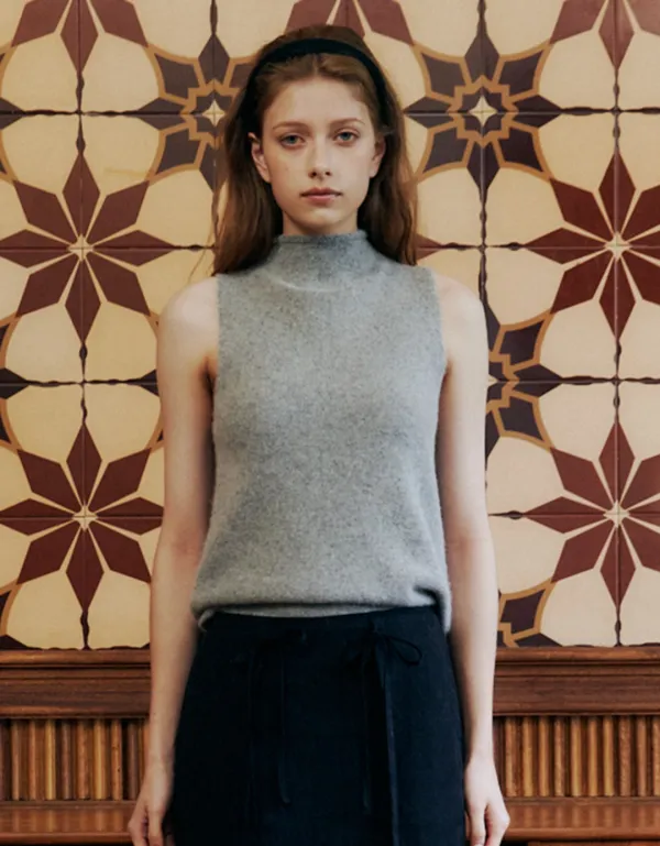 Wool Halter Neck Sleeveless Knit (Gray)