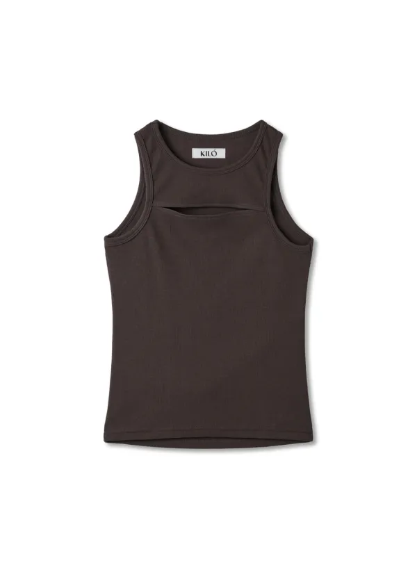 CUT-OUT SLEEVELESS TOP (BROWN)