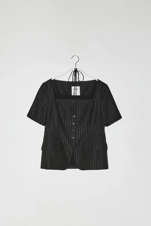 NECK STRAP STRIPE JACKET - BLACK