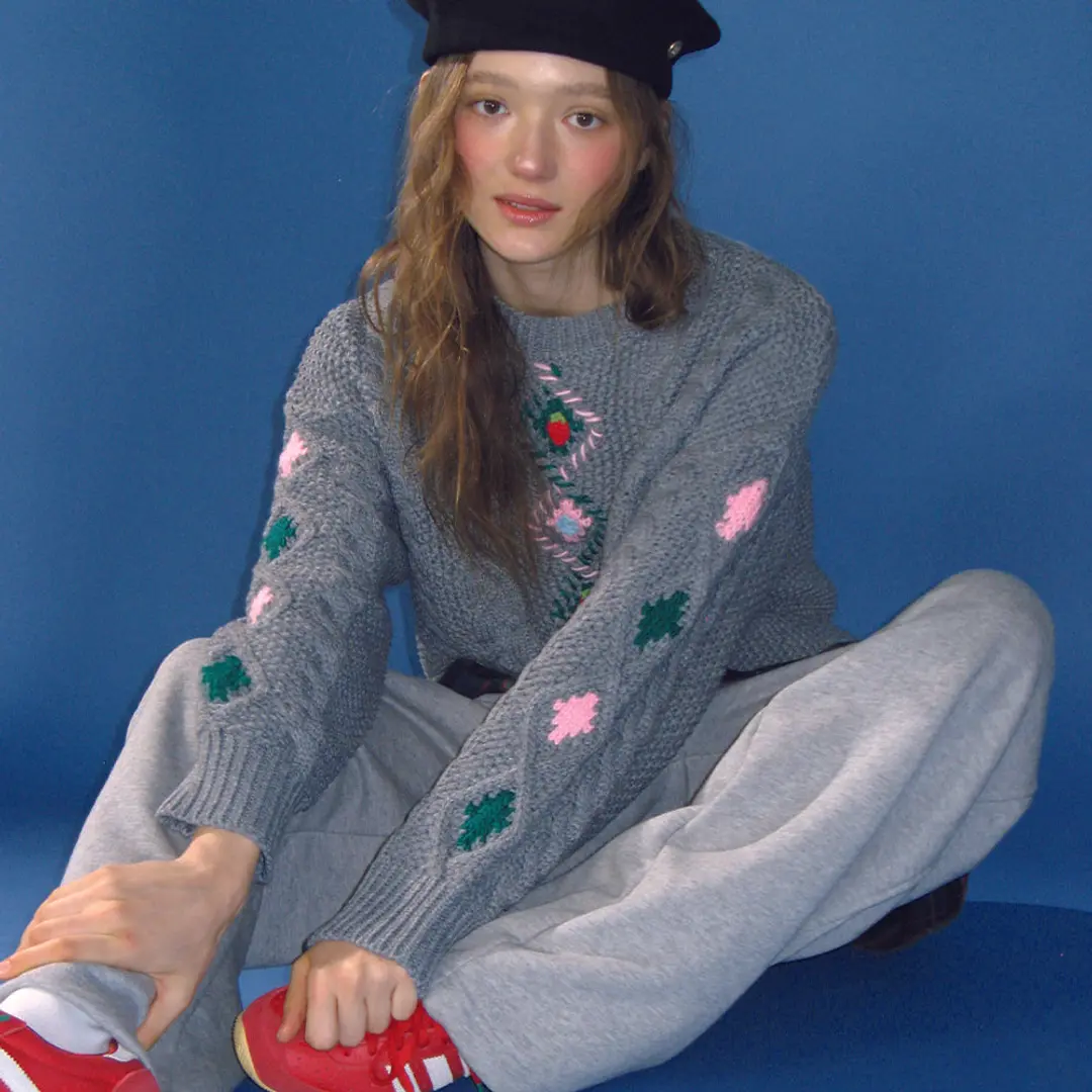 론론 BERRY HANDMADE POINT FISHERMAN PULLOVER KNIT GREY 상품 이미지 2