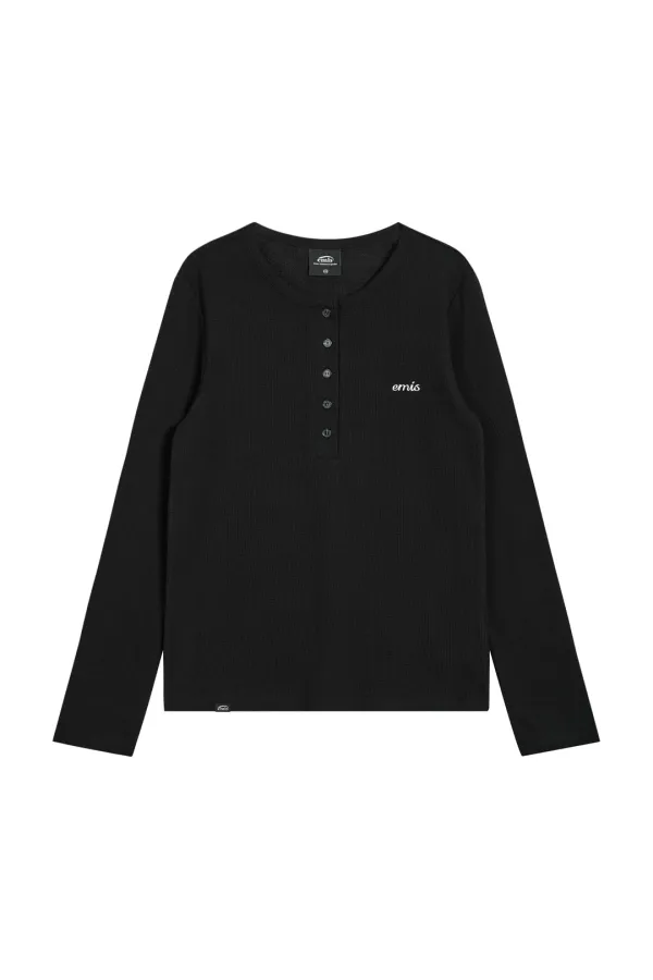HENLEY NECK T-SHIRT-BLACK