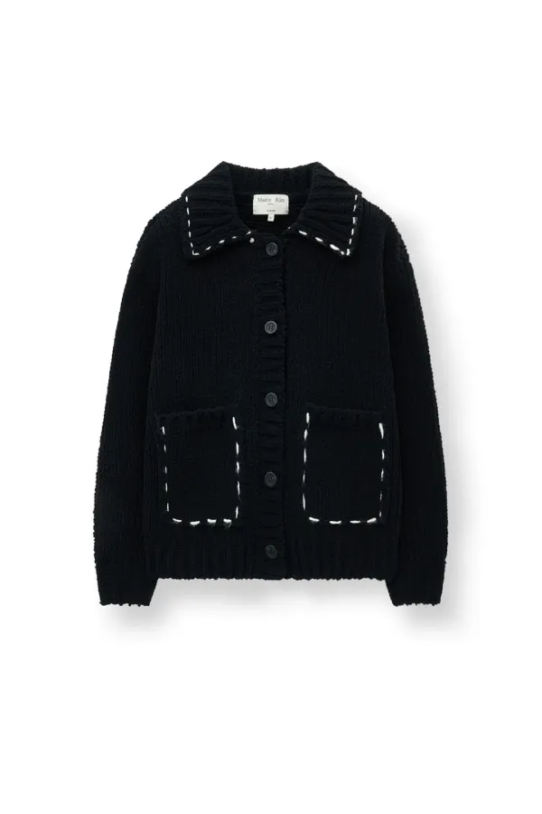 HANDMADE COLLAR KNIT CARDIGAN FOR WOMEN IN BLACK