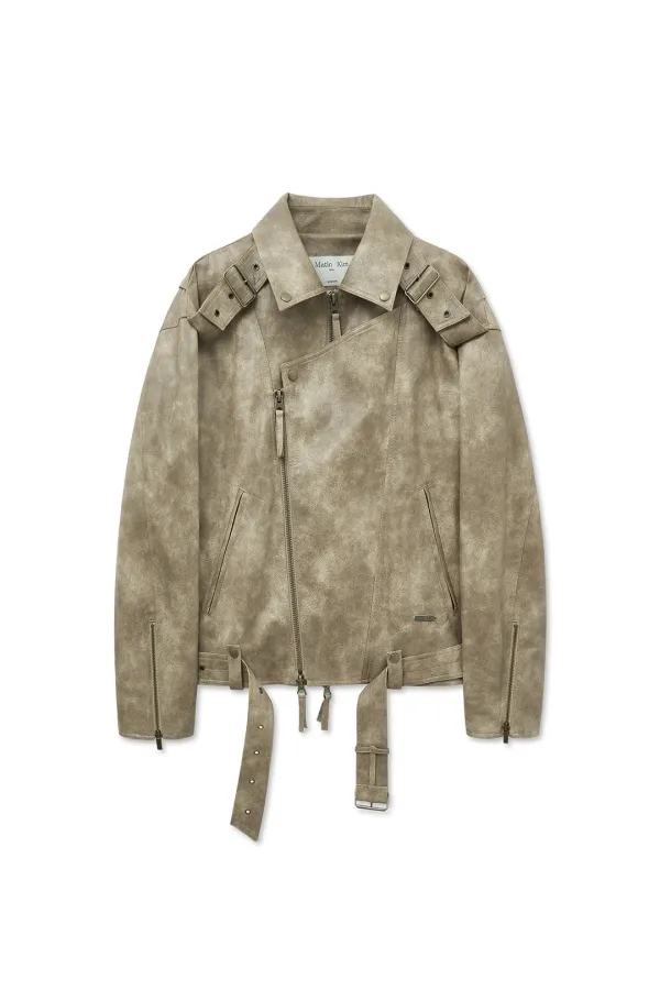 FAUX LEATHER BELTED RIDER JUMPER IN BEIGE