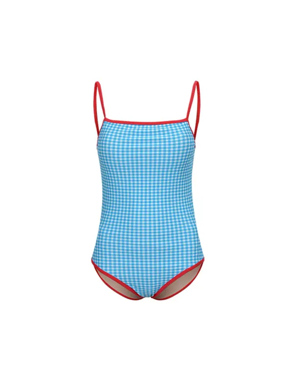 24 Melanie One Piece - Blue Check / Red