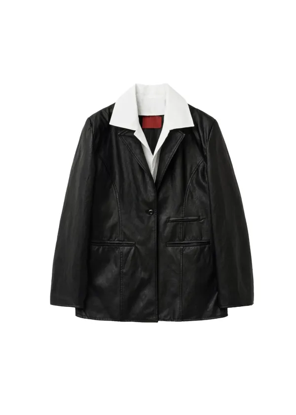 DETACHABLE SHIRT LEATHER JACKET, BLACK - bohemseo