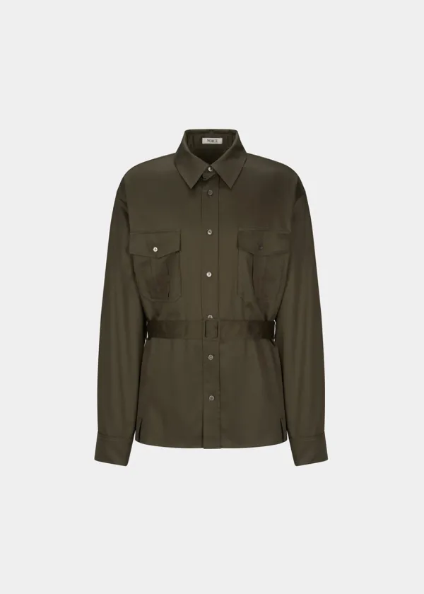 W BELTED COTTON SHIRT - KHAKI