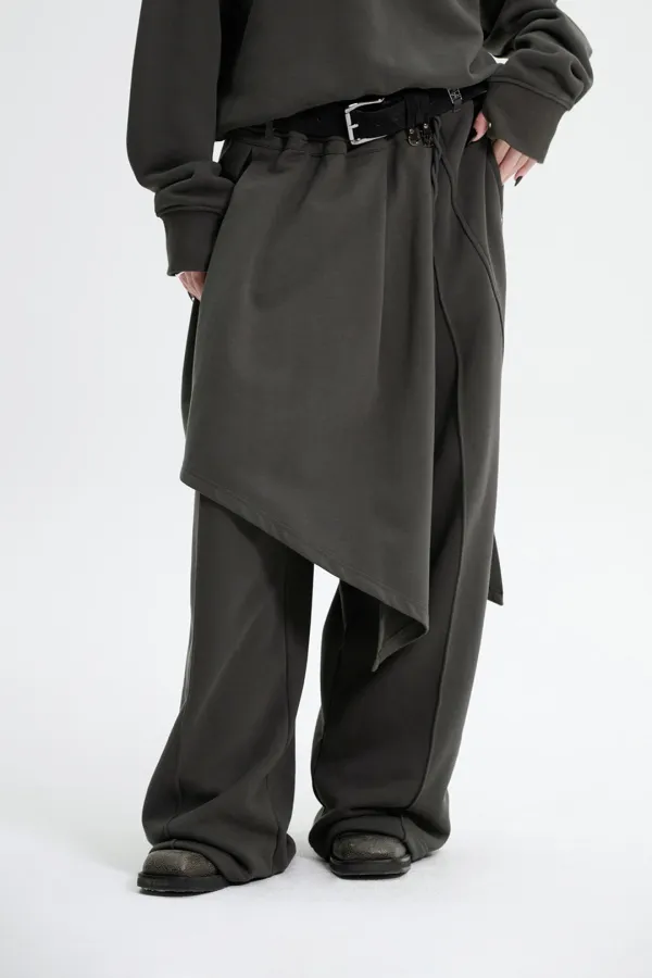 Layered Wrap Sweat Pants [ Charcoal ]