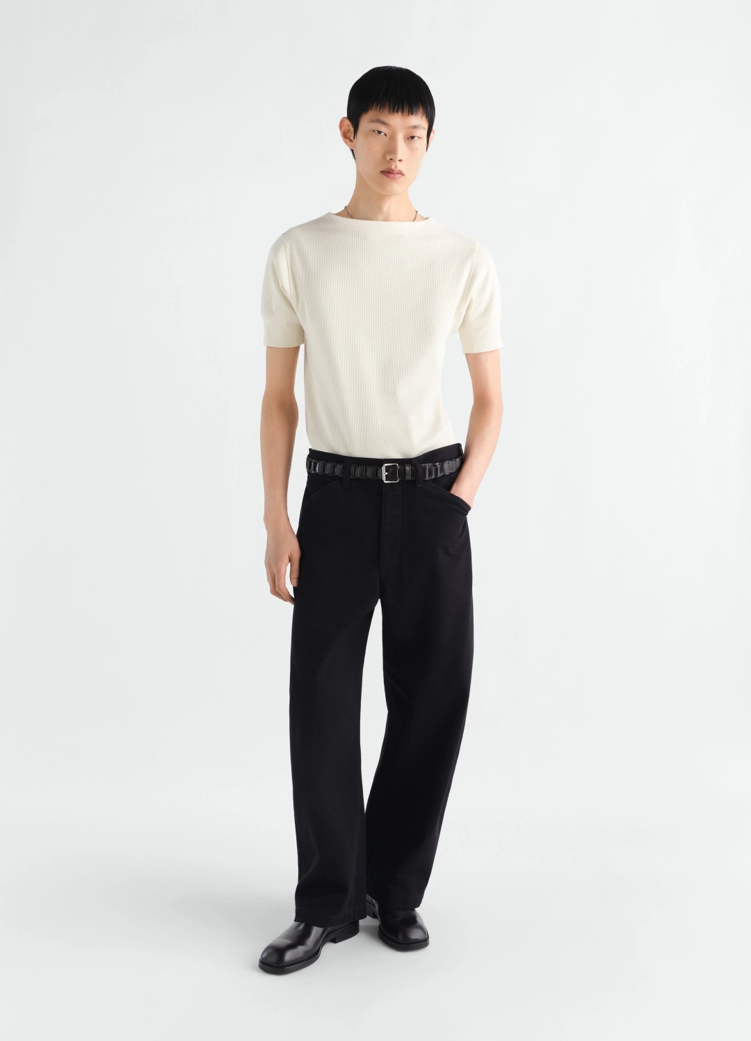르메르 BOAT-NECK T-SHIRT IN LINEN AND COTTON RIBBED JERSEY 상품 이미지 2