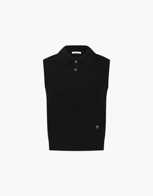 cable rib collar vest - black