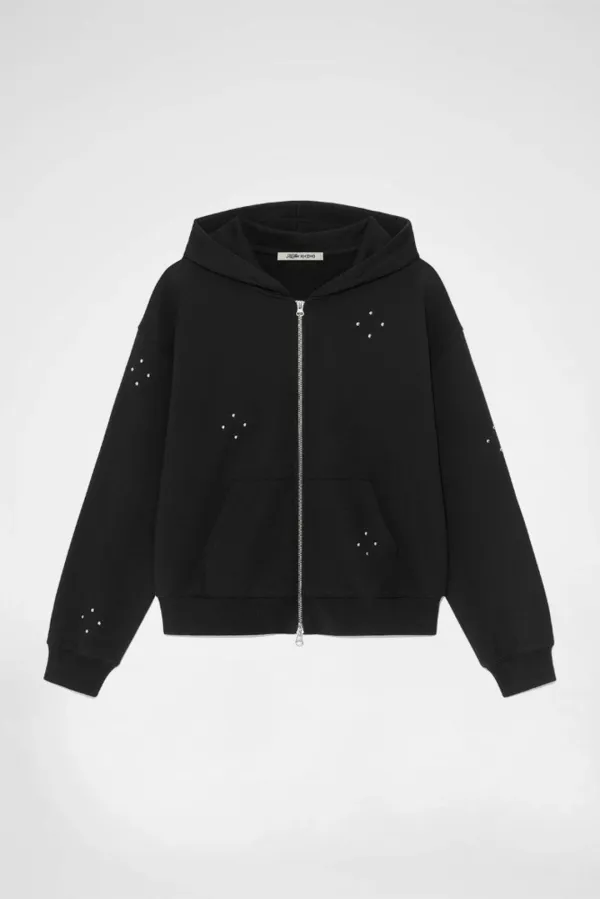 DEW STUDDED ZIP-UP HOODIE / BLACK