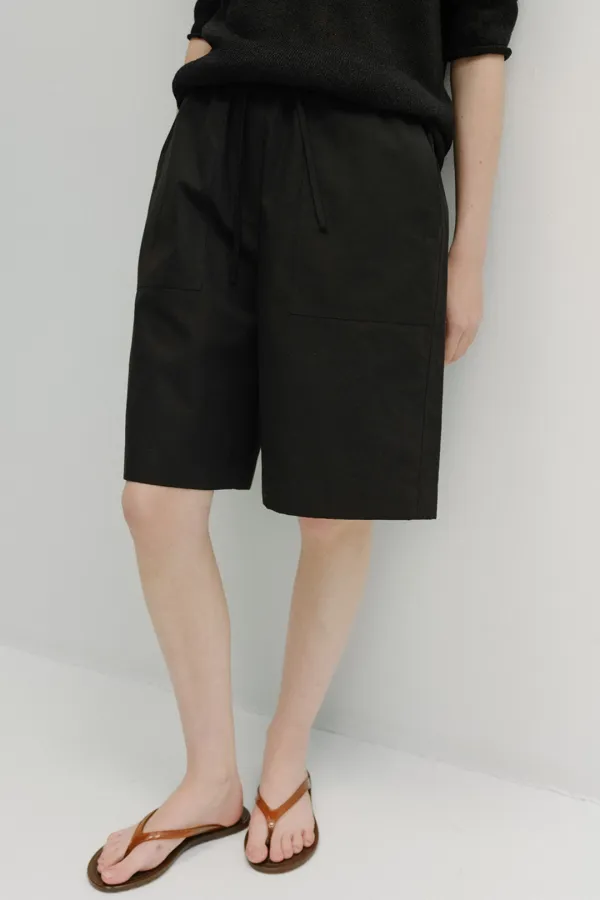 linen banding bermuda pants (black)
