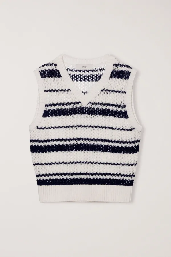 UNISEX CHUNKY STRIPED KNIT VEST NAVY_UDSW6B130N2
