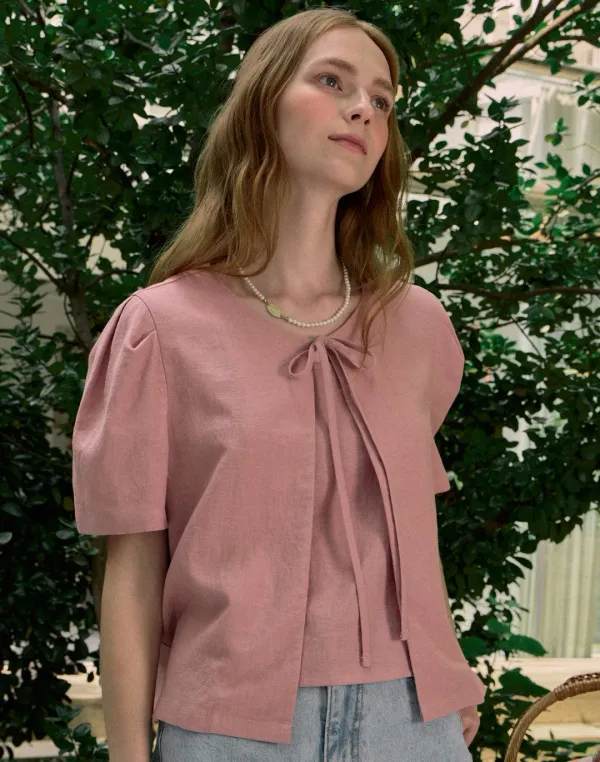 Linen Half Sleeve Cardigan - Indi Pink