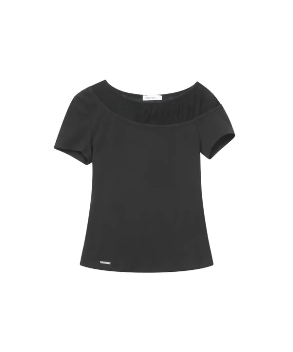 [레이 PICK] Sheer shirring layered top CHARCOAL