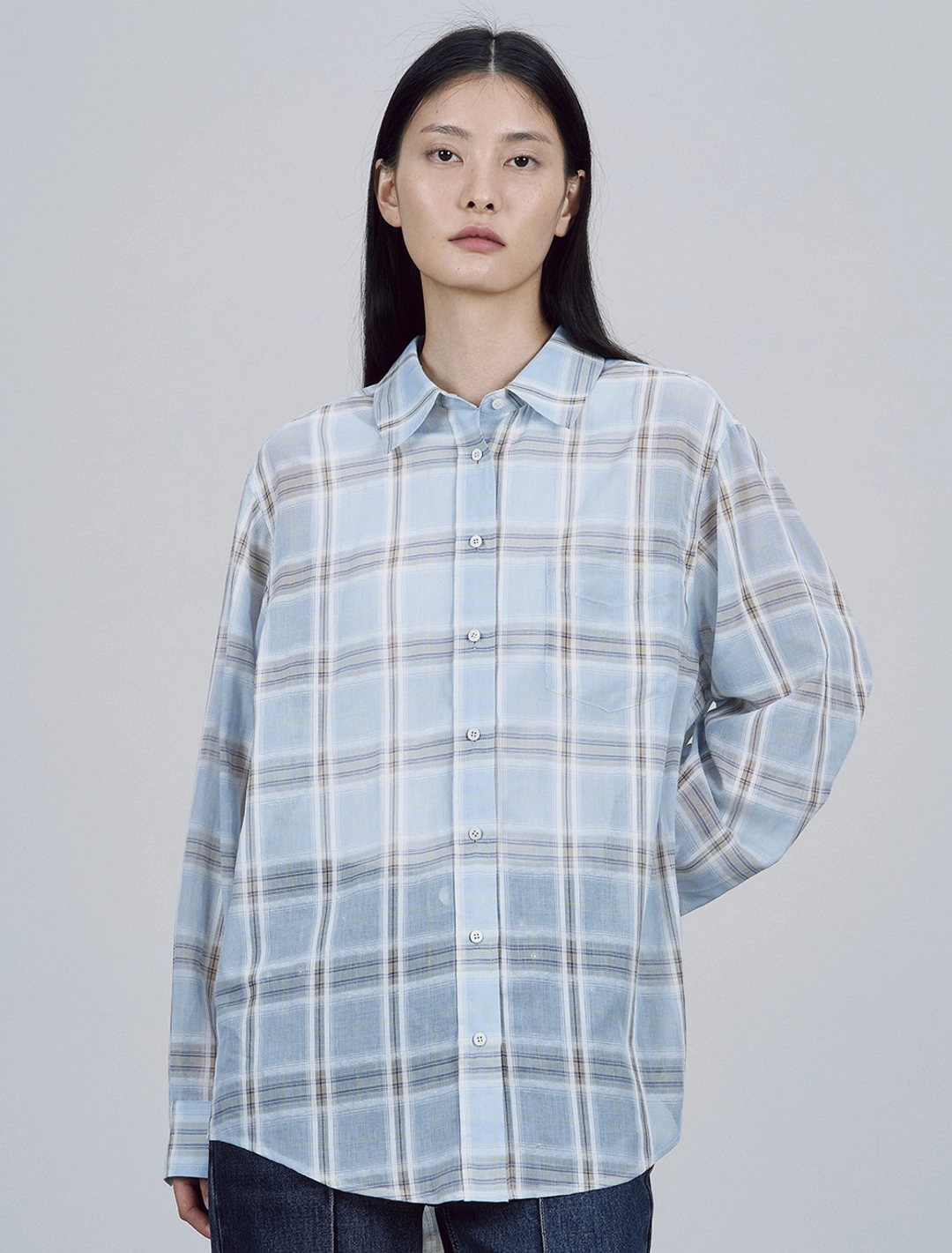 솔티페블 OVER-FIT CHECK SHIRT [SKY] 상품 이미지 2