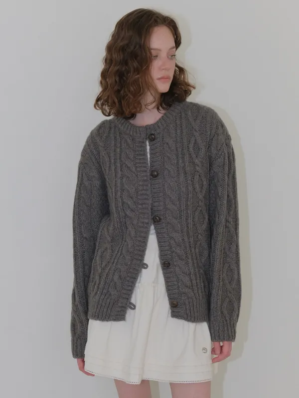 Cable Button Knit Cardigan, Charcoal