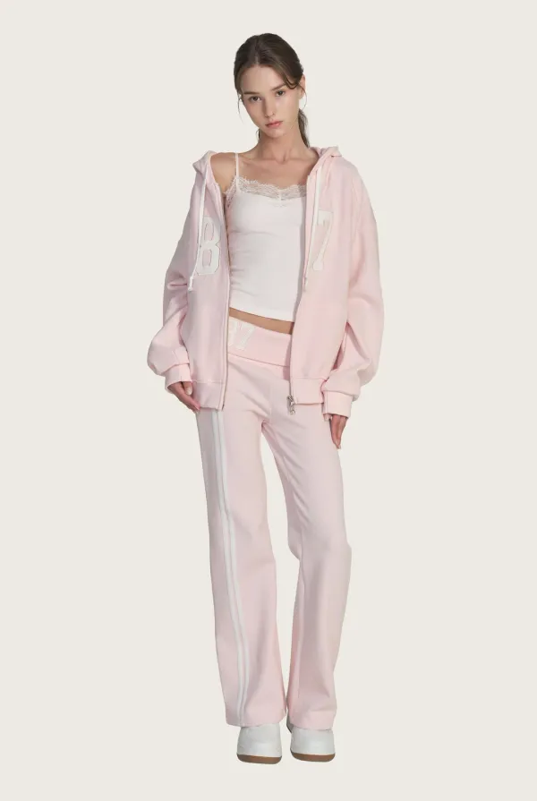 87 Waffle hooded zip-up, Pink