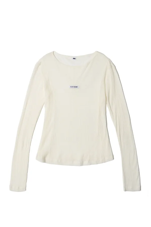 [트와이스 지효 착용] Label Shirring Long Sleeve Tee White
