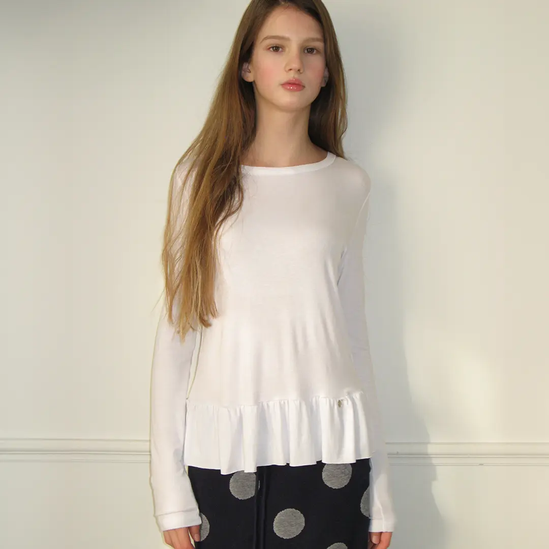 론론 PENDANT RUFFLE LAYERED SLIM LONG SLEEVE WHITE 상품 이미지 1