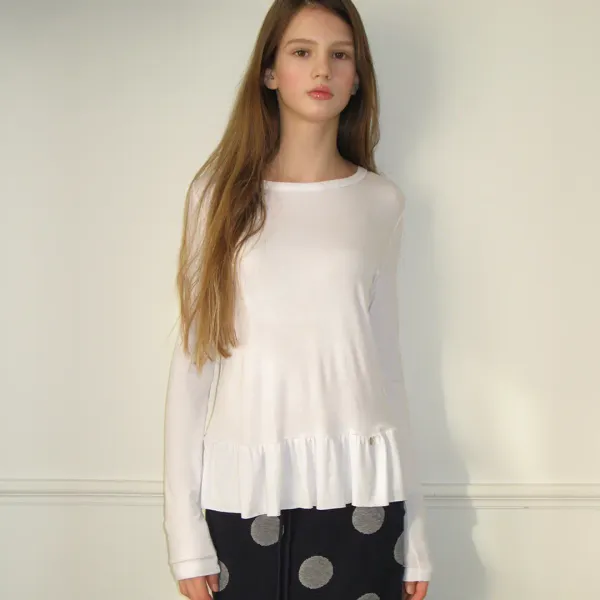 PENDANT RUFFLE LAYERED SLIM LONG SLEEVE WHITE