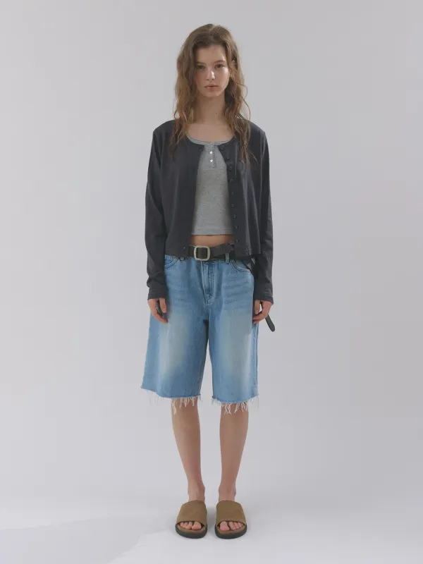 slub button cardigan (charcoal)