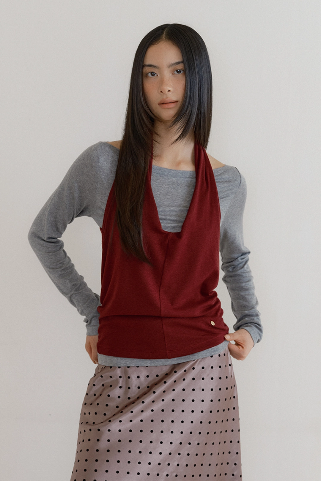 루시르주 Cowl Tank & Boatneck Top Set (burgundy) 상품 이미지 2