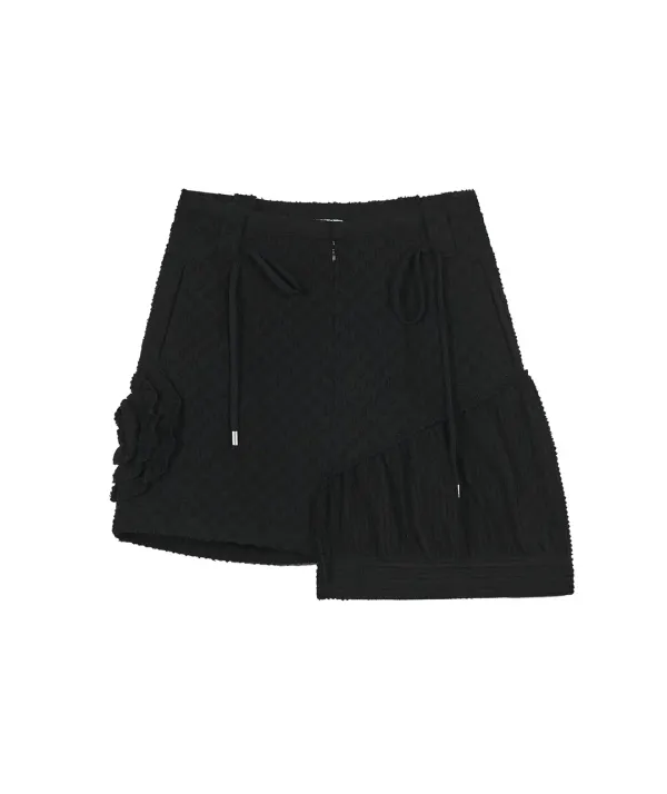 Asymmetry Embroidery Skirt [Black]