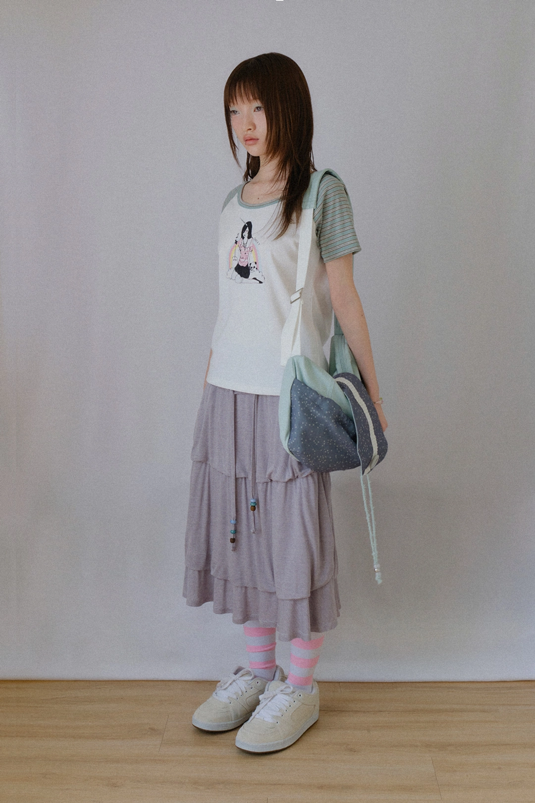 허그유어스킨 Star cotton cross bag (Mint gray) 상품 이미지 2