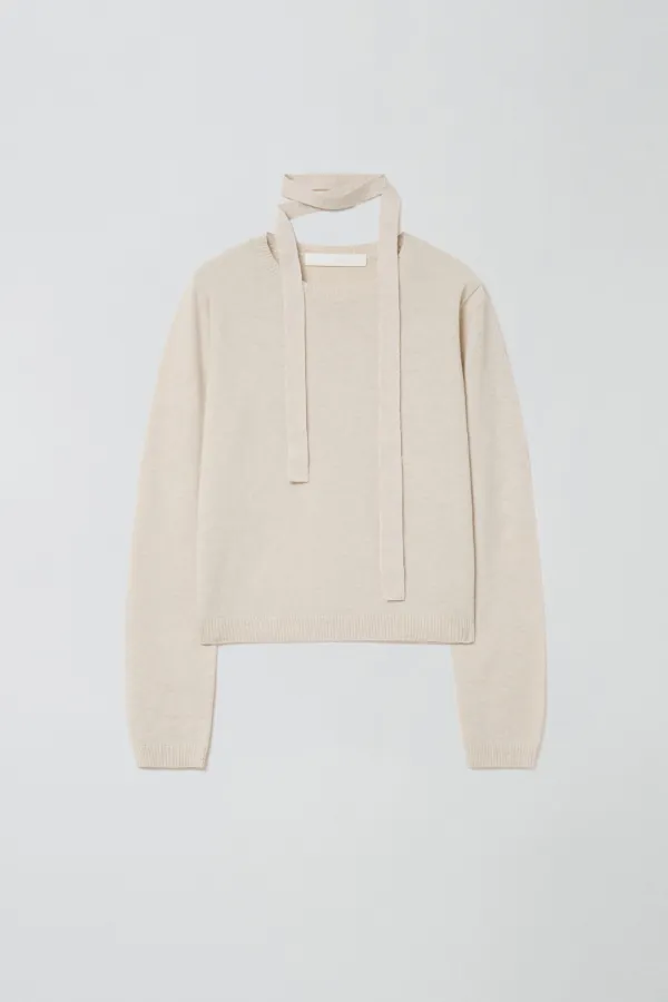 TIE SET U-NECK CASHMERE KNIT_OATMEAL